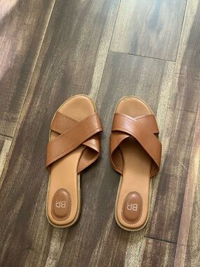 bp Women's Brown Cross-Strap Slide sandals size 10